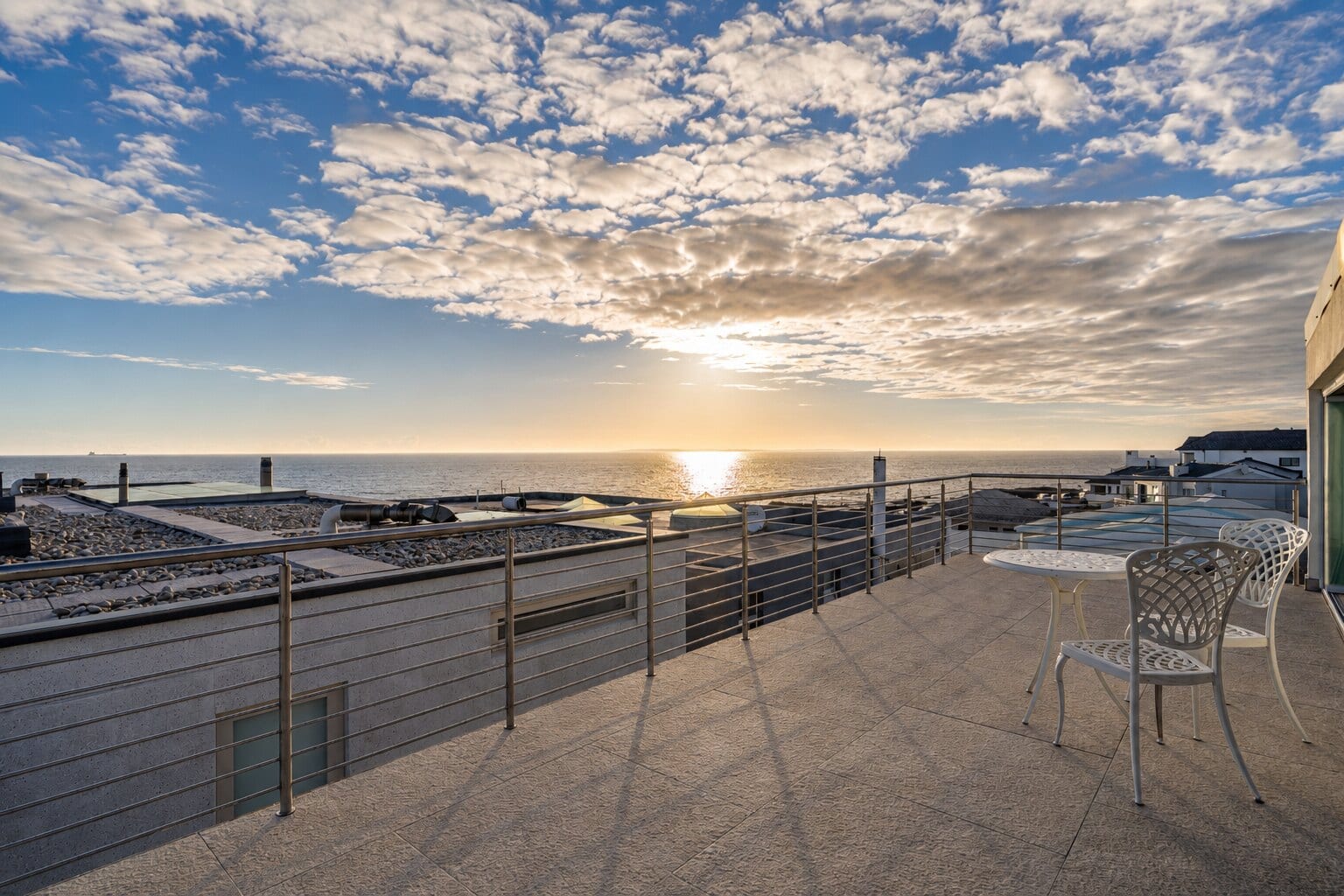 Sunset from the rooftop terrace at The Lighthouse over the Atlantic